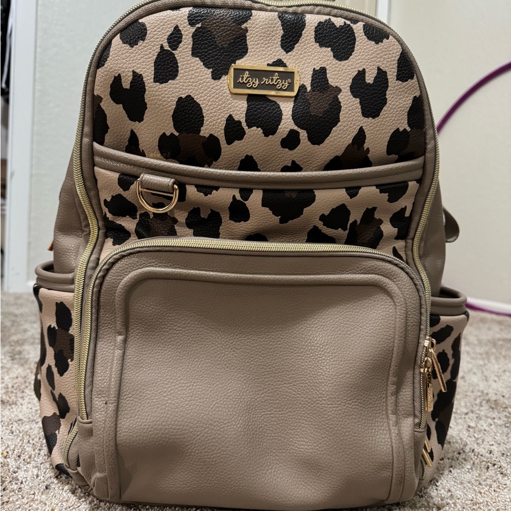 Itzy Ritzy Tan and Black Leopard Boss Plus Diaper Backpack